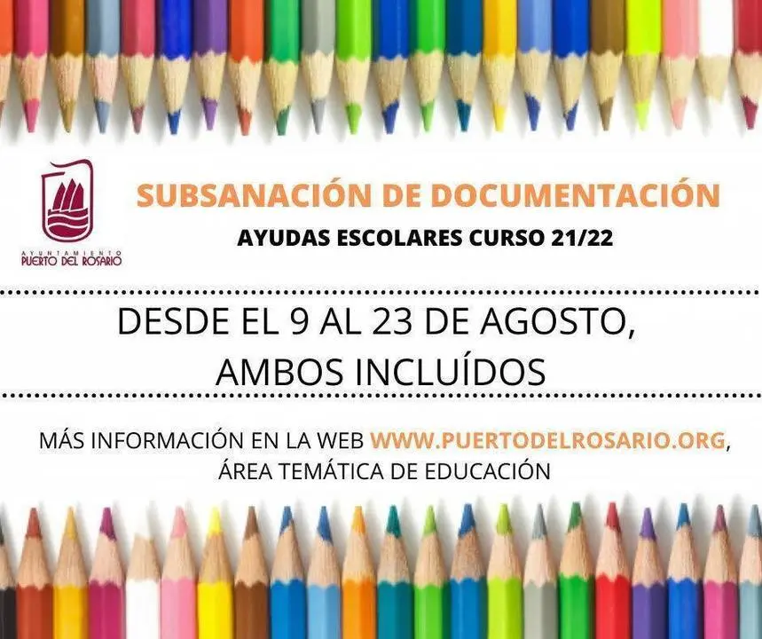 Abierto el plazo de subsanaci&oacute;n de documentaci&oacute;n relativa a la convocatoria de las ayudas escolares 2021-2022 de Puerto del Rosario