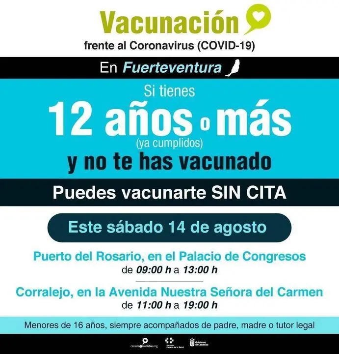 Cartel Vacunaci&oacute;n  Fuerteventura s&aacute;bado