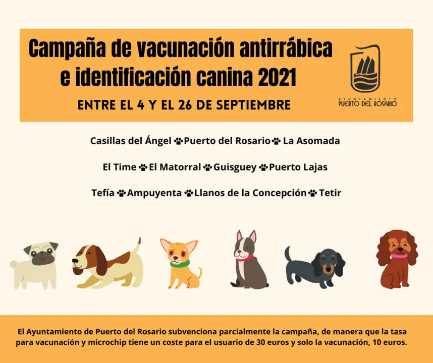 Puerto del Rosario pondr&aacute; en marcha en septiembre la Campa&ntilde;a de vacunaci&oacute;n antirr&aacute;bica e identificaci&oacute;n canina 2021