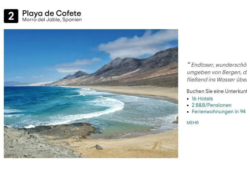 Cofete en el ránking de Tripadvisor