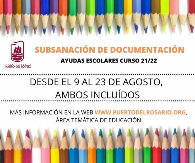 Abierto el plazo de subsanación de documentación relativa a la convocatoria de las ayudas escolares 2021-2022 de Puerto del Rosario