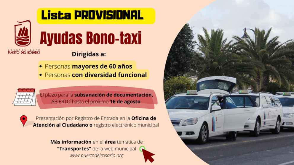 CARTEL LISTA PROVISIONAL AYUDAS BONO TAXI MAYORES 60 Y DIV. FUNCIONAL - CONCEJALÍA DE TRANSPORTES