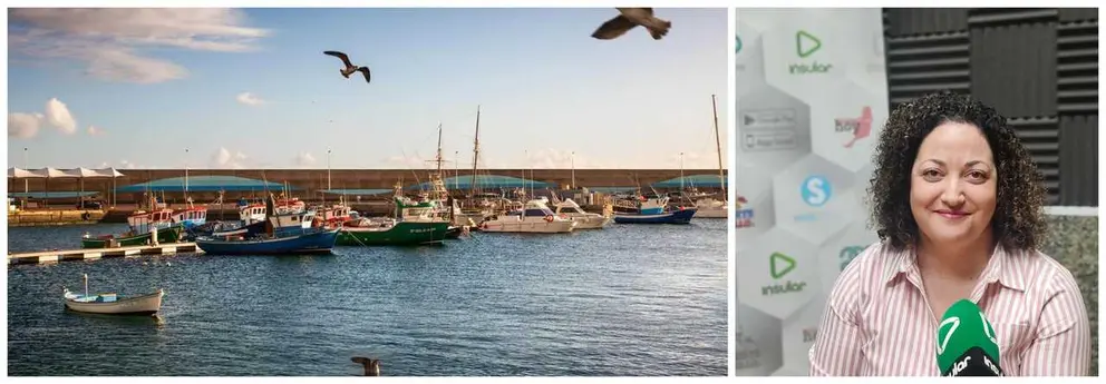 Jana Gonz&aacute;lez y muelle de Morro Jable