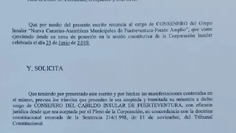 Solicitud de dimisión de Marcelino Cerdeña