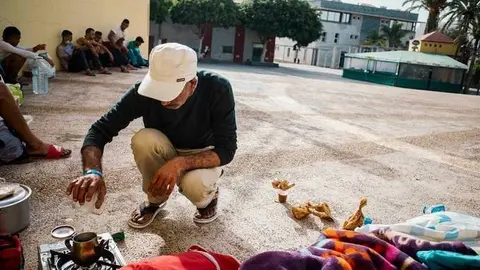Migrantes en la plaza de la Paz