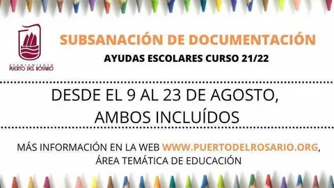 Abierto el plazo de subsanación de documentación relativa a la convocatoria de las ayudas escolares 2021-2022 de Puerto del Rosario