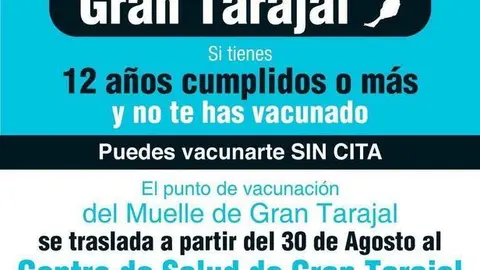 Cartela Punto de vacunación Gran Tarajal, Fuerteventura