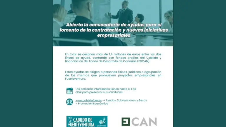 El Cabildo de Fuerteventura destina más de 1,4 millones de euros al fomento de la contratación y nuevas iniciativas empresariales